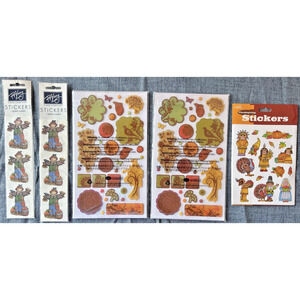 Assorted Lot of Autumn Fall Themed Sticker Sheets 5 Pieces #33